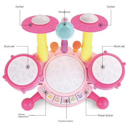 Fun Kids Drum Set with Lights and Music Sounds