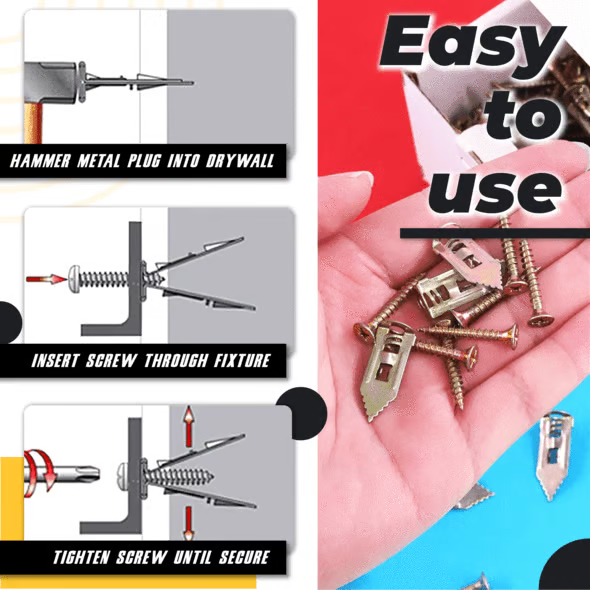 Strong Steel Wall Anchors for Drywall, No Drill Needed