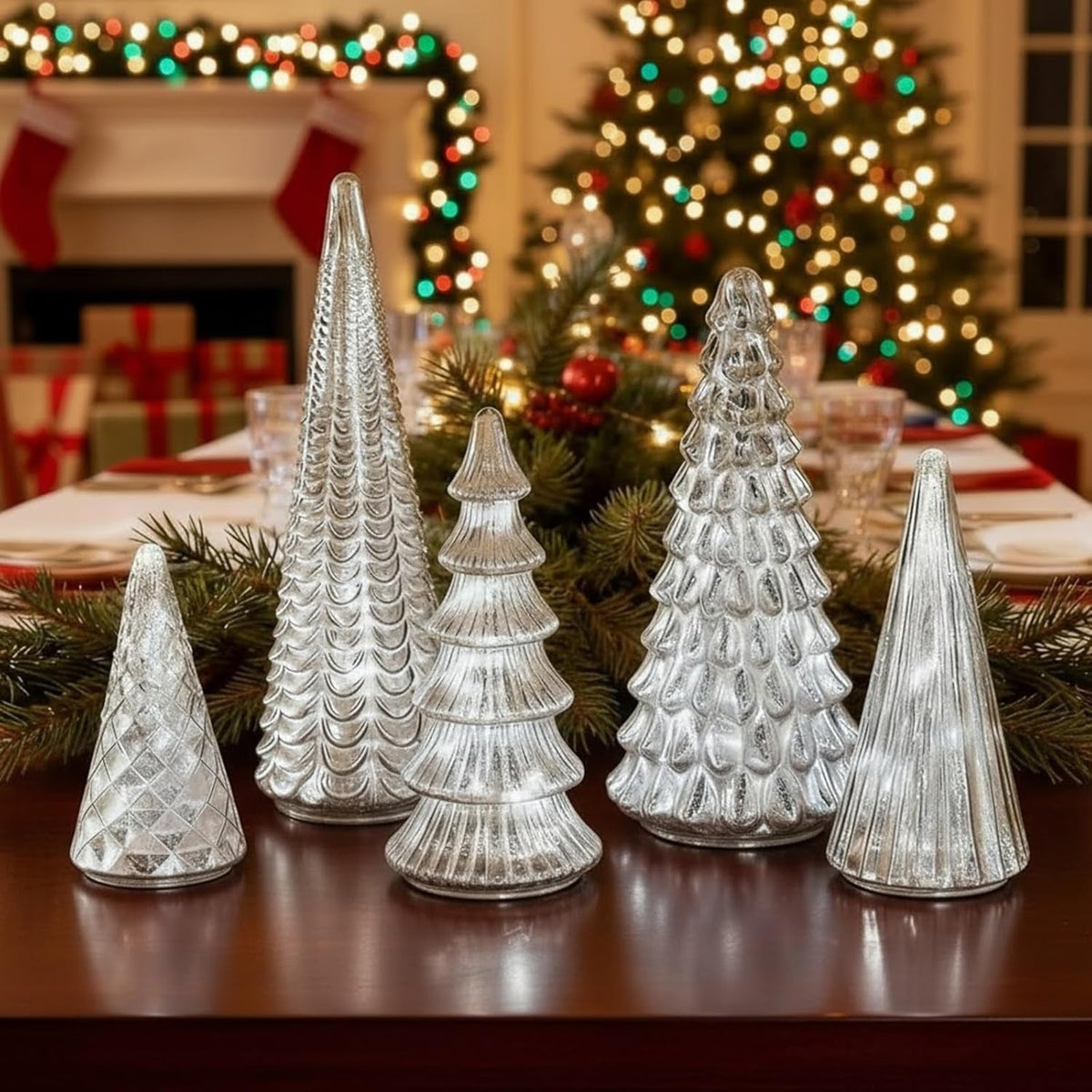 Modern Silver 5pc LED Christmas Tree Decor Lights