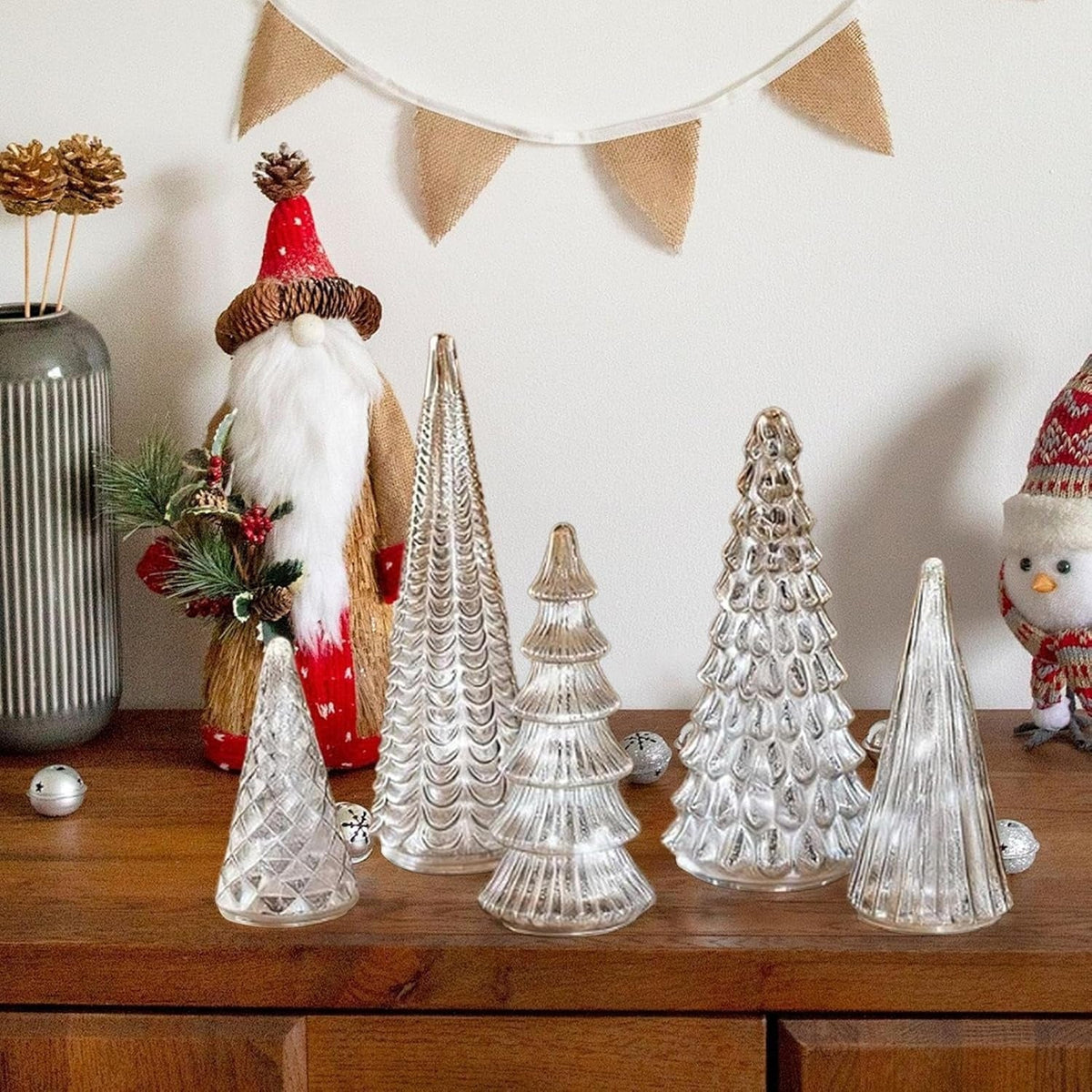 Modern Silver 5pc LED Christmas Tree Decor Lights