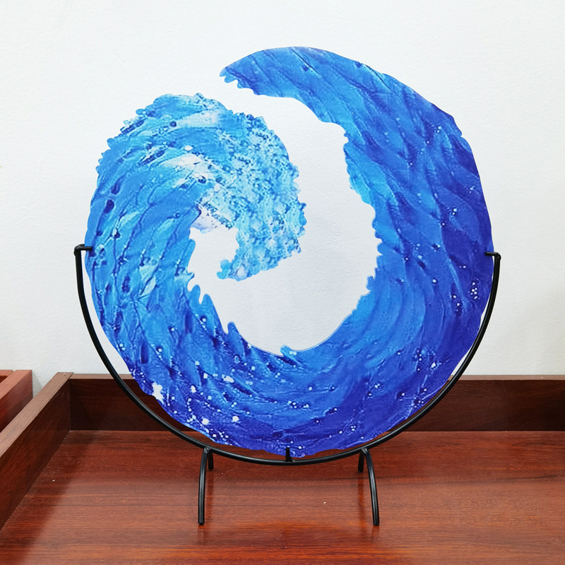 Beautiful Blue Glass Wave Art Sculpture