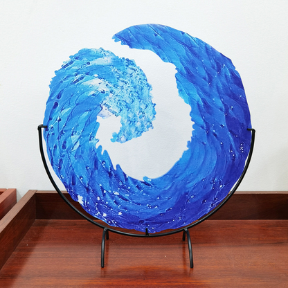 Beautiful Blue Glass Wave Art Sculpture