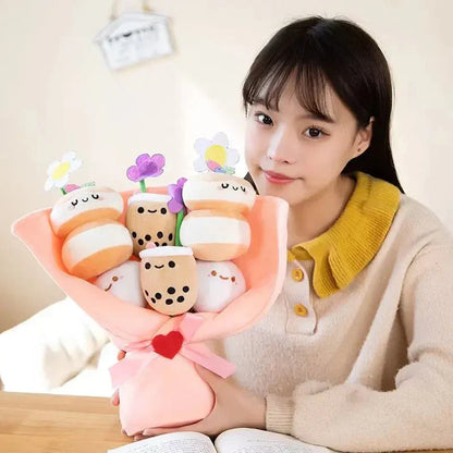 Colorful Boba Tea Floral Plush Toy