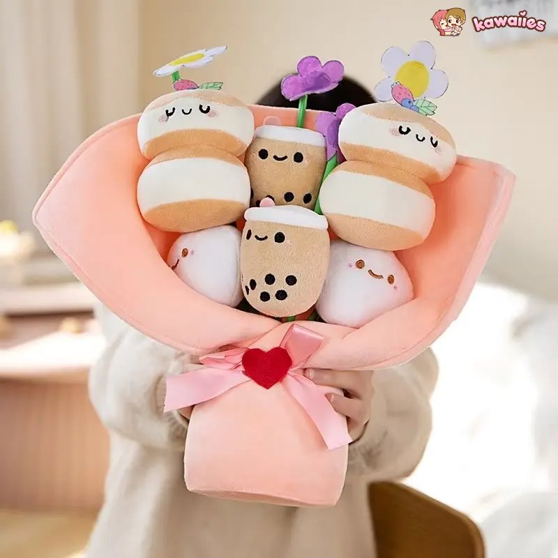 Colorful Boba Tea Floral Plush Toy