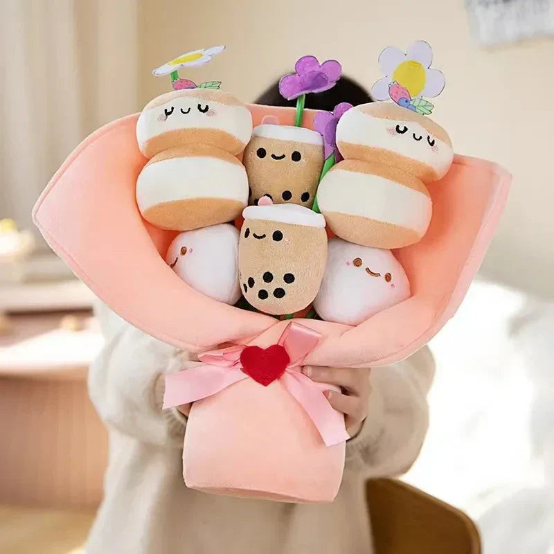 Colorful Boba Tea Floral Plush Toy
