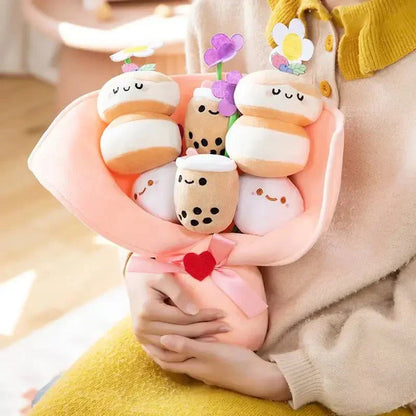 Colorful Boba Tea Floral Plush Toy