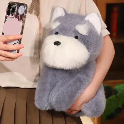 Cuddly Grey Beige Schnauzer Dog Soft Toy