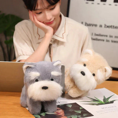 Cuddly Grey Beige Schnauzer Dog Soft Toy