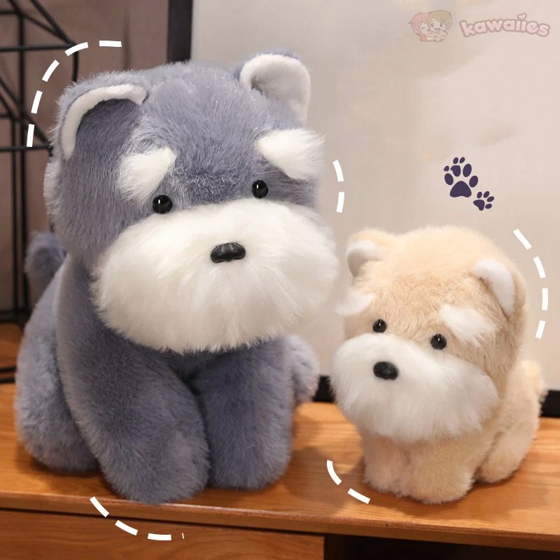 Cuddly Grey Beige Schnauzer Dog Soft Toy