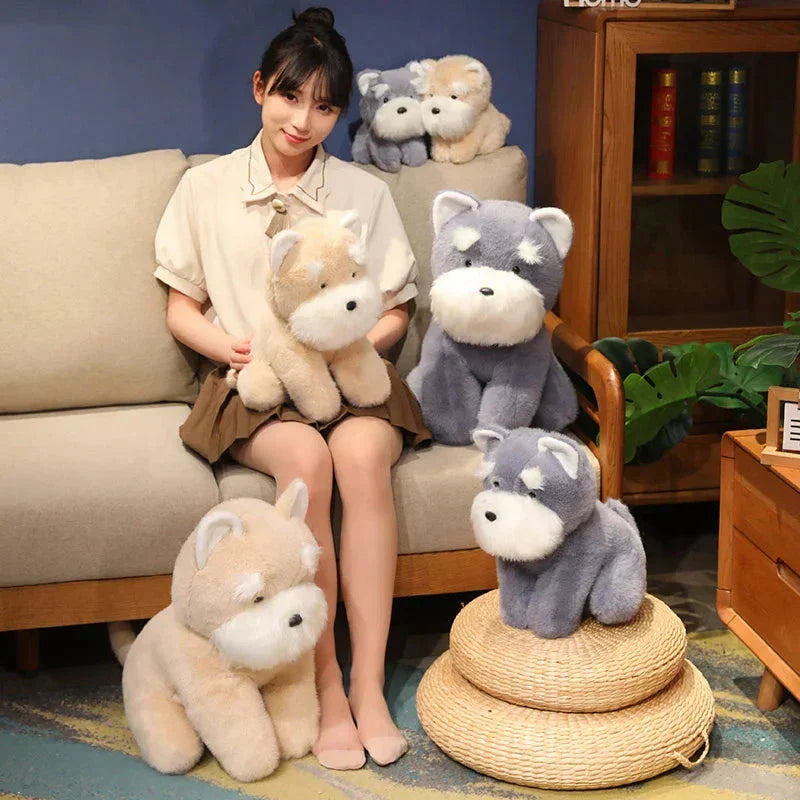 Cuddly Grey Beige Schnauzer Dog Soft Toy