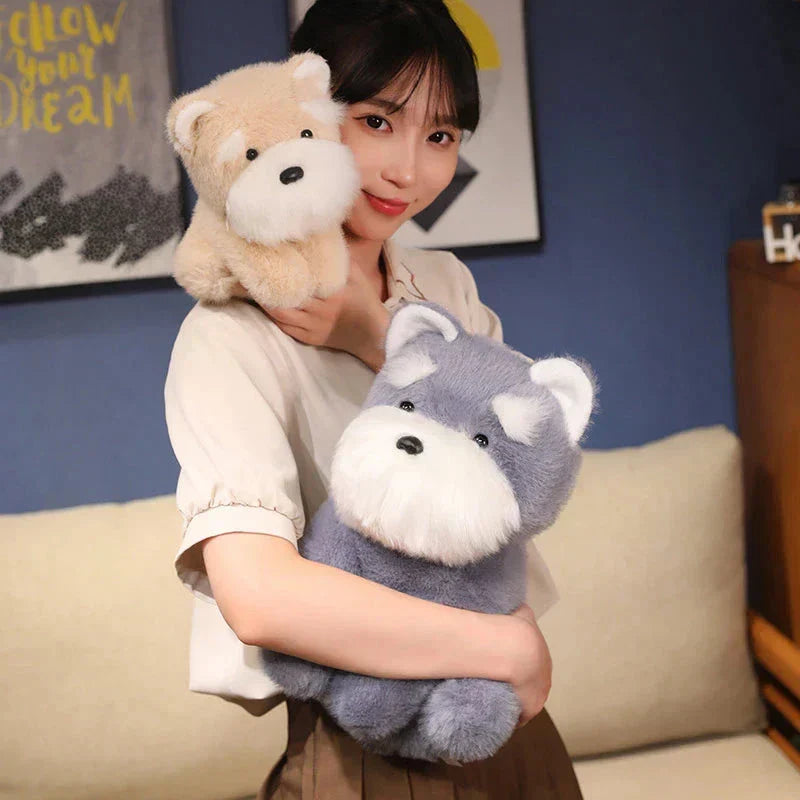 Cuddly Grey Beige Schnauzer Dog Soft Toy