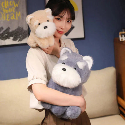 Cuddly Grey Beige Schnauzer Dog Soft Toy