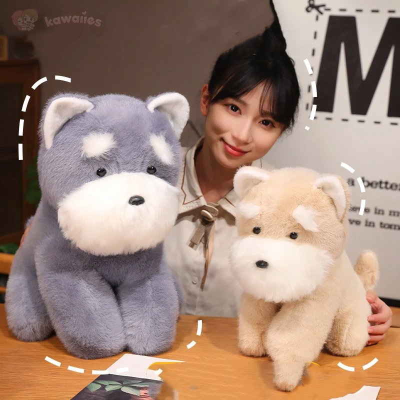 Cuddly Grey Beige Schnauzer Dog Soft Toy