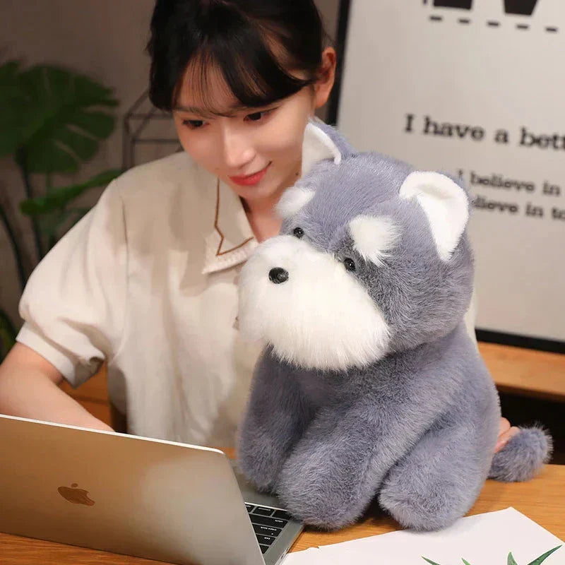 Cuddly Grey Beige Schnauzer Dog Soft Toy