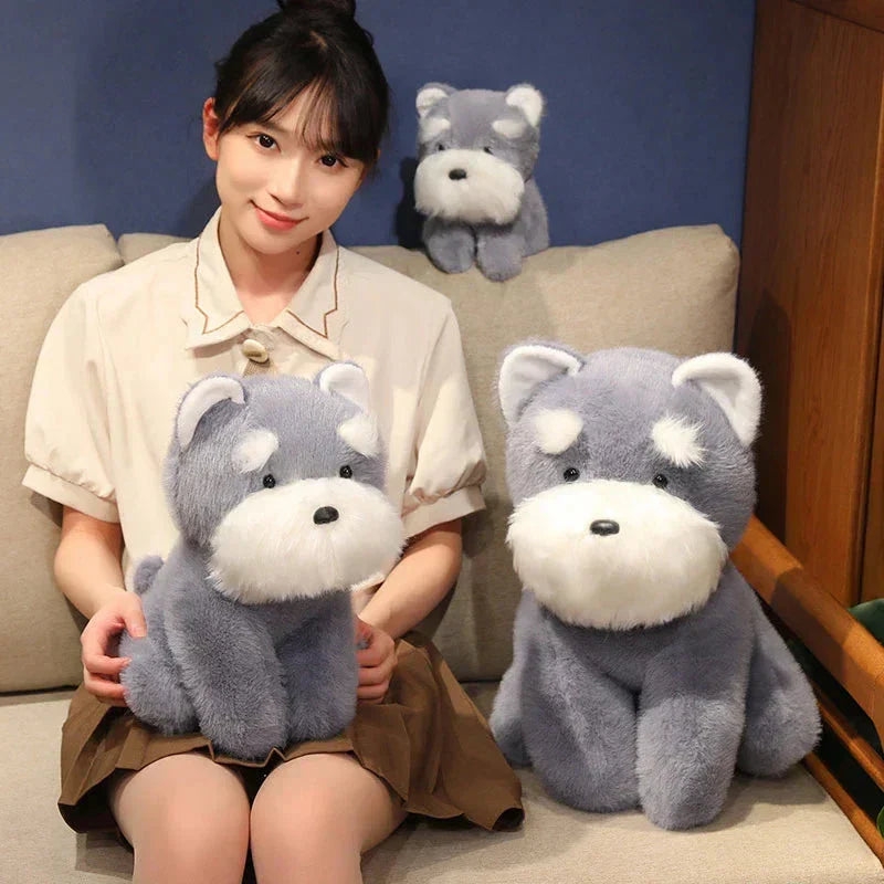 Cuddly Grey Beige Schnauzer Dog Soft Toy