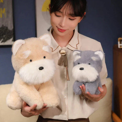 Cuddly Grey Beige Schnauzer Dog Soft Toy