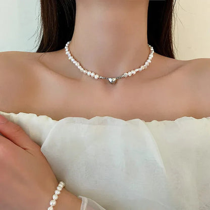 Trendy Crystal Pearl Choker Set Necklace and Bracelet - Yeezlab