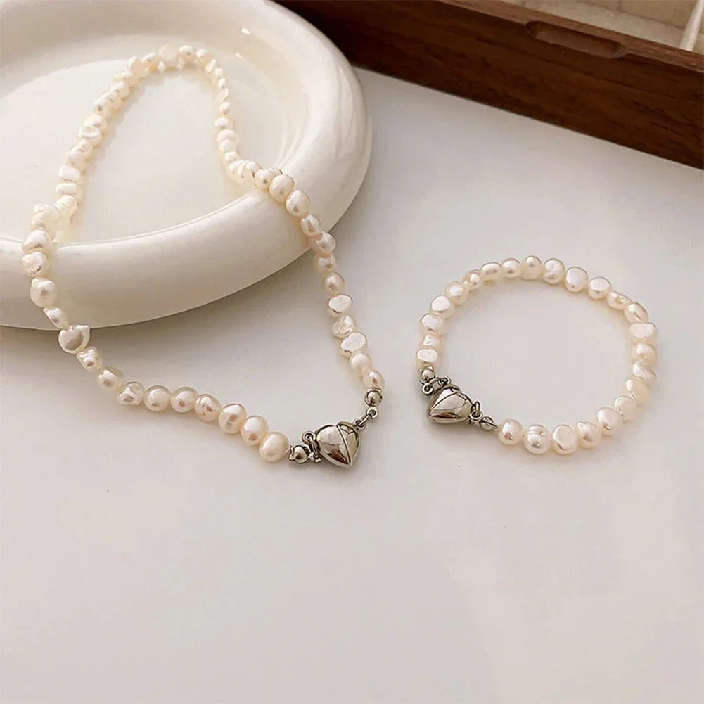 Trendy Crystal Pearl Choker Set Necklace and Bracelet