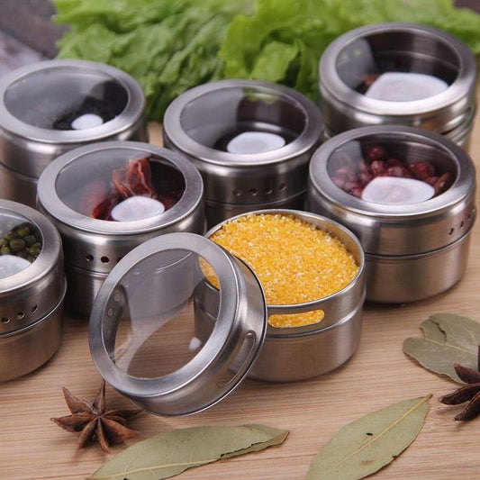 Magnetic Spice Rack Set - 12 Pieces Magnetic Spice Tins with Labeling Stickers - Yeezlab
