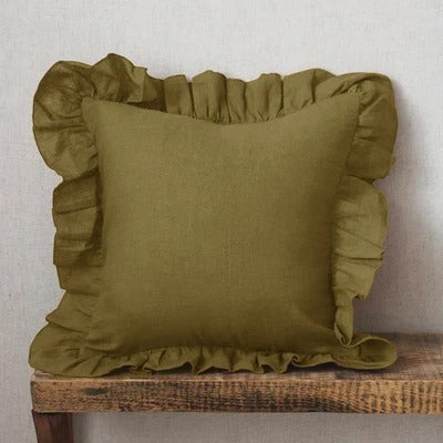 Soft Ruffled Linen Pillow Cover
