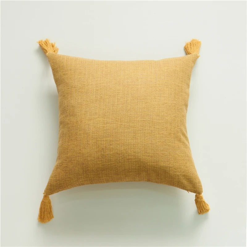 Stylish Linen Cushion Cover with Colorful Tassels - Yeezlab