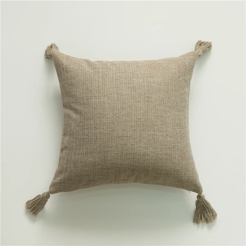 Stylish Linen Cushion Cover with Colorful Tassels