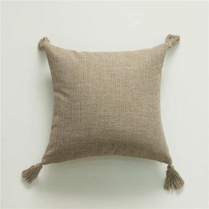 Stylish Linen Cushion Cover with Colorful Tassels