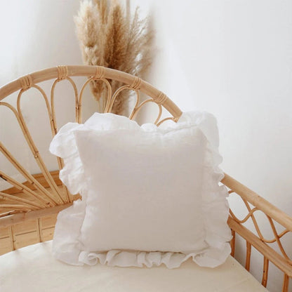 Soft Ruffled Linen Pillow Cover