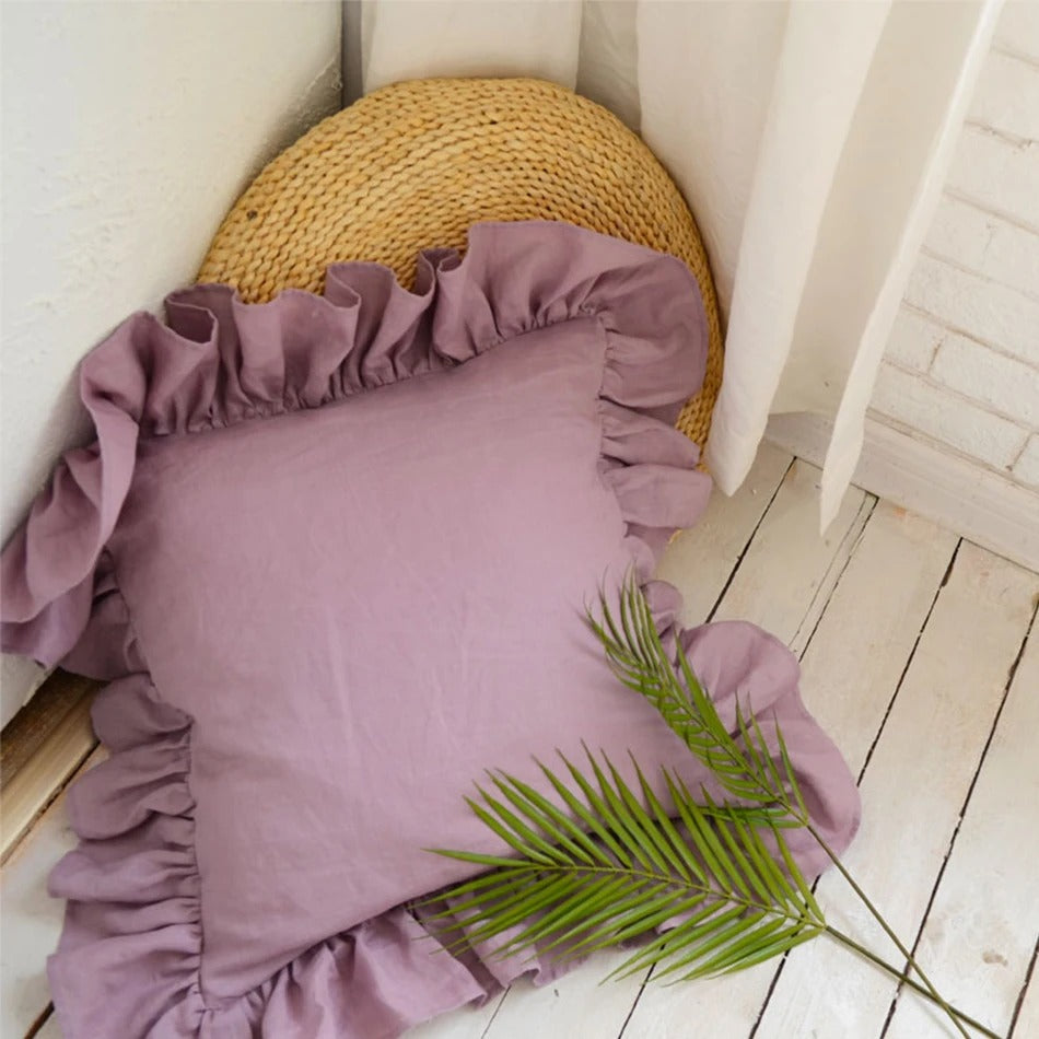 Soft Ruffled Linen Pillow Cover