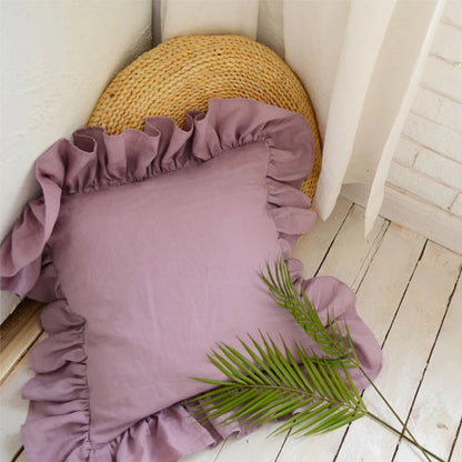 Soft Ruffled Linen Pillow Cover