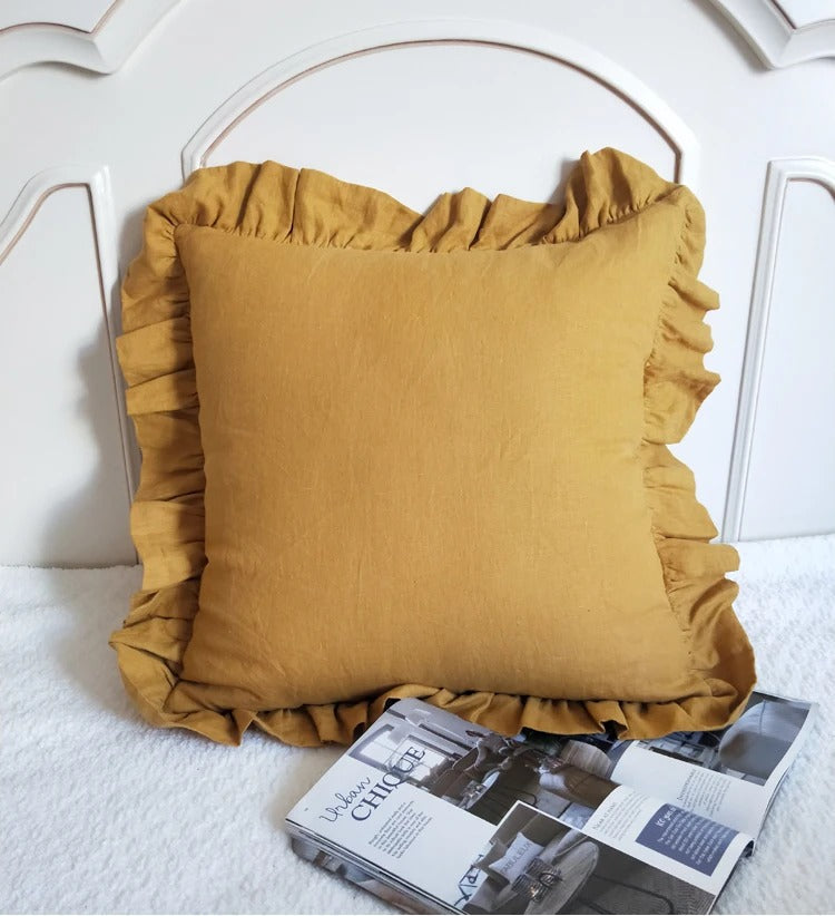 Soft Ruffled Linen Pillow Cover