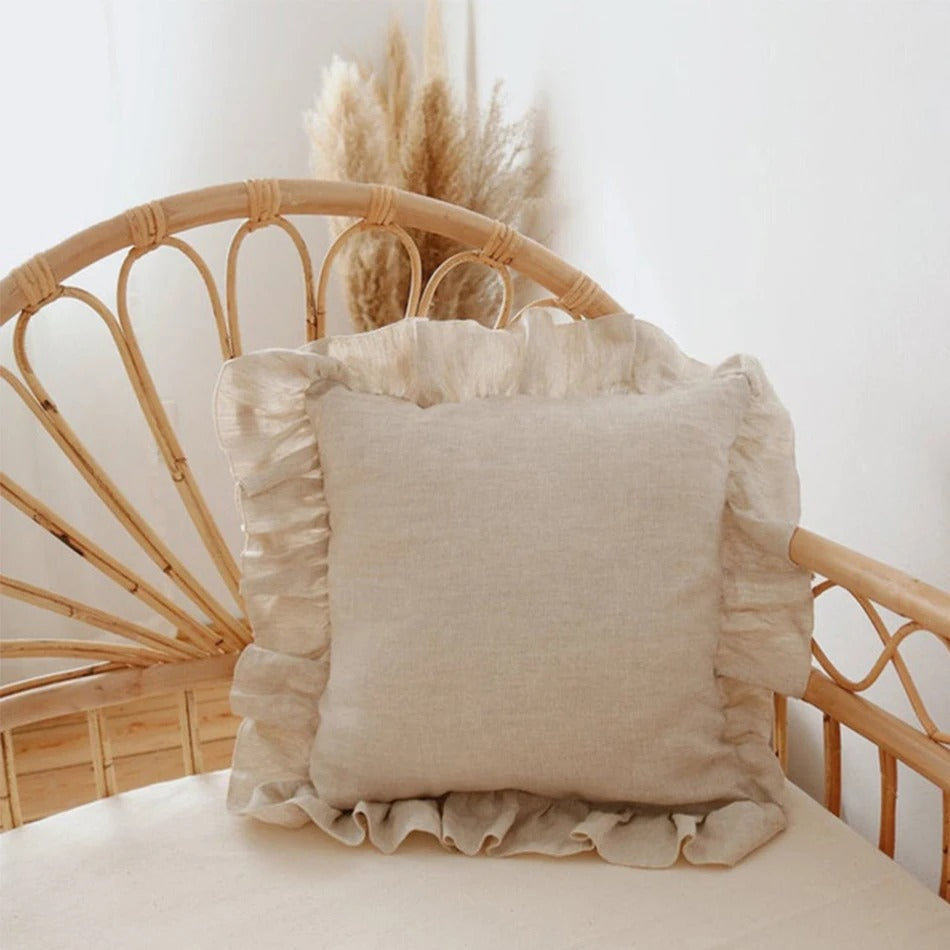 Soft Ruffled Linen Pillow Cover