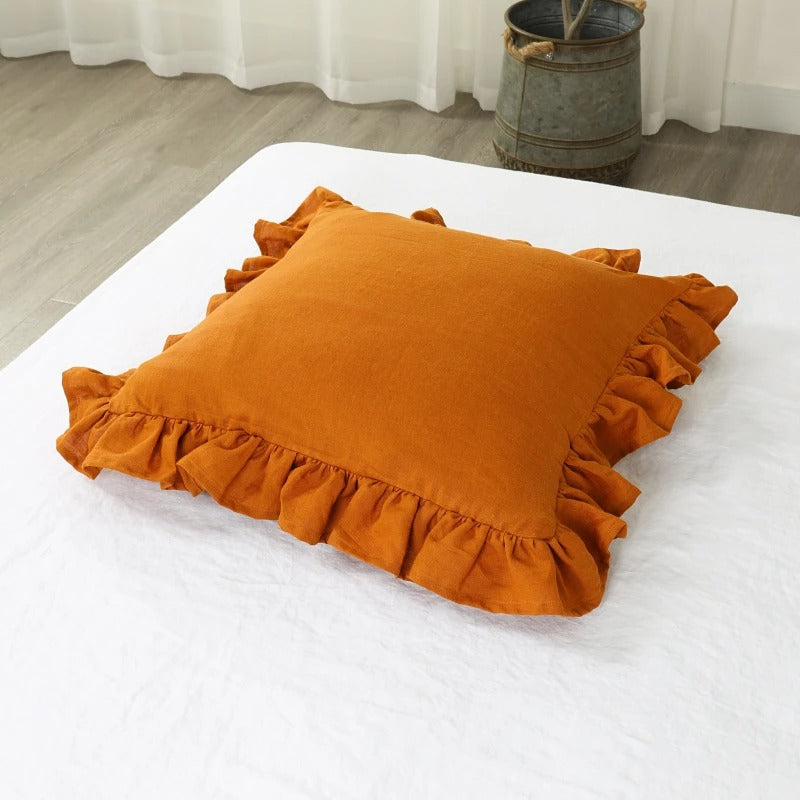 Soft Ruffled Linen Pillow Cover