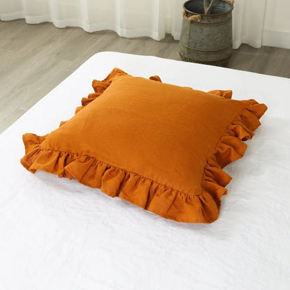 Soft Ruffled Linen Pillow Cover
