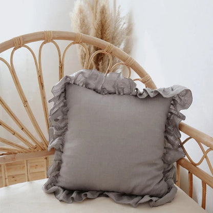 Soft Ruffled Linen Pillow Cover