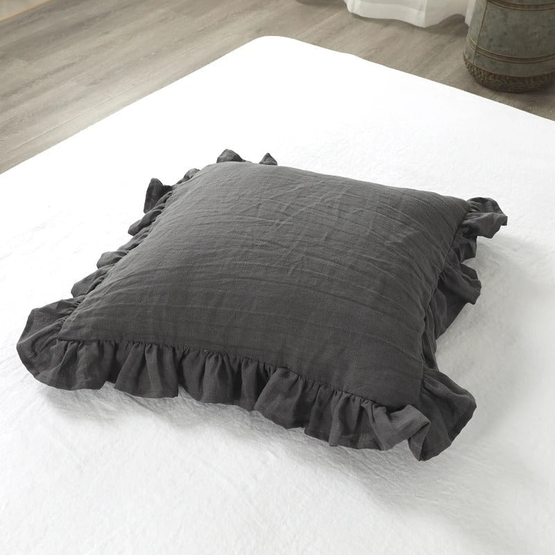 Soft Ruffled Linen Pillow Cover