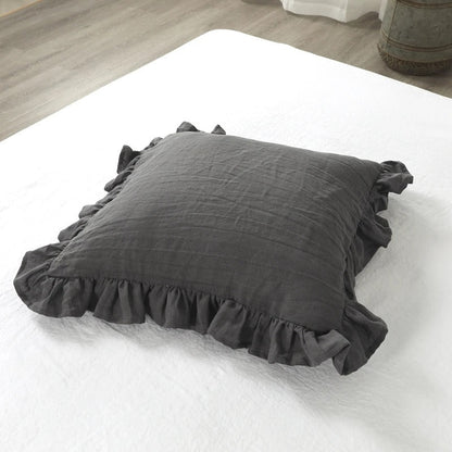 Soft Ruffled Linen Pillow Cover