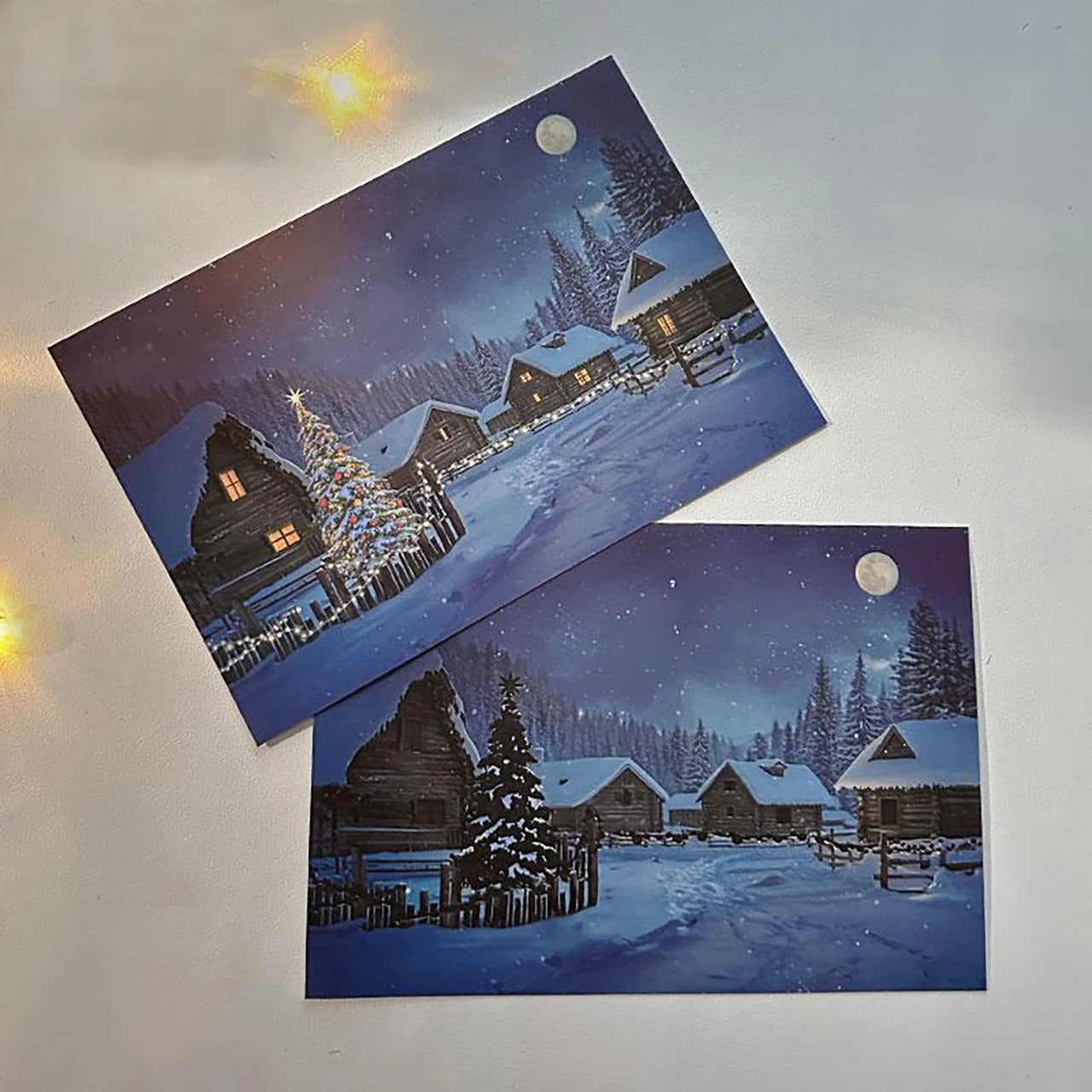 Festive Holiday Village LED Light Postcard