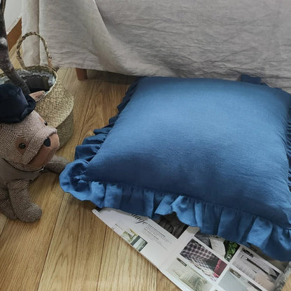 Soft Ruffled Linen Pillow Cover