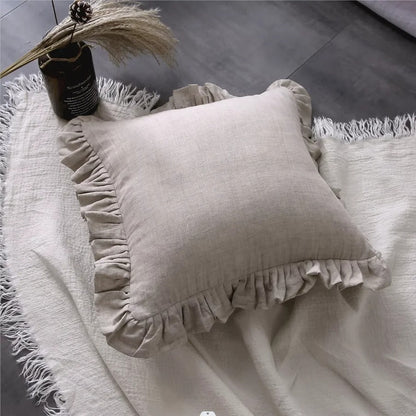 Soft Ruffled Linen Pillow Cover