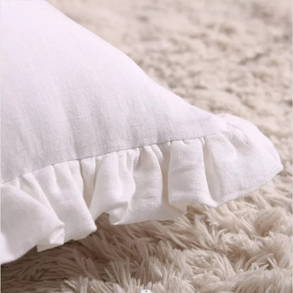 Soft Ruffled Linen Pillow Cover