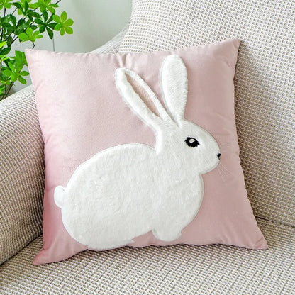 Soft Pink Bunny Throw Pillow Cover