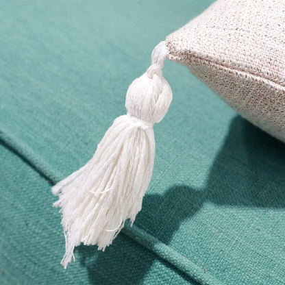 Stylish Linen Cushion Cover with Colorful Tassels