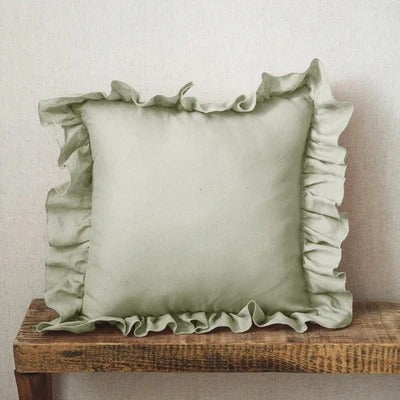 Soft Ruffled Linen Pillow Cover