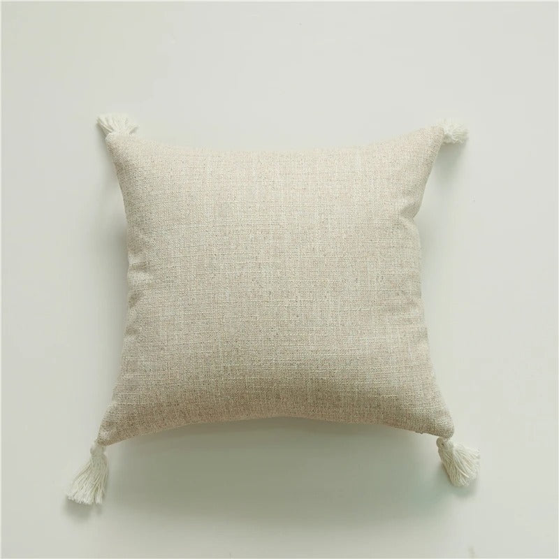 Stylish Linen Cushion Cover with Colorful Tassels