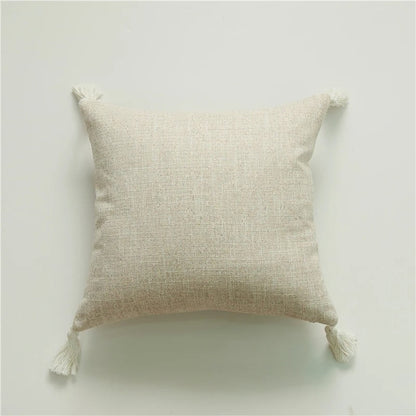 Stylish Linen Cushion Cover with Colorful Tassels