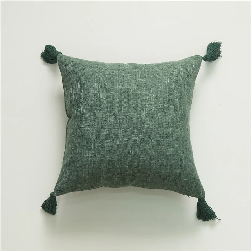 Stylish Linen Cushion Cover with Colorful Tassels