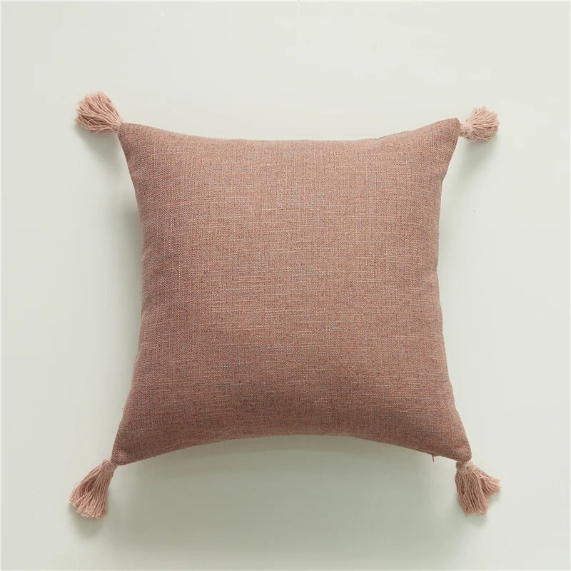 Stylish Linen Cushion Cover with Colorful Tassels