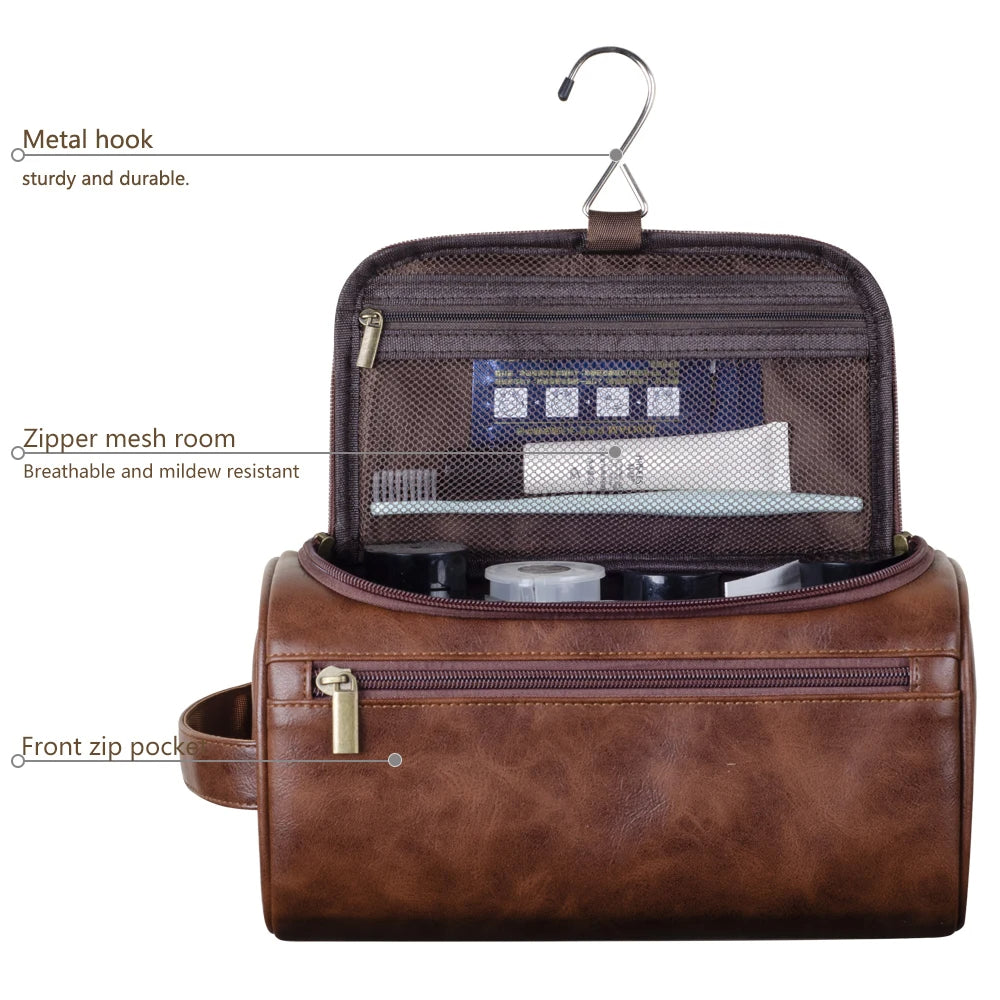 Luxury Travel Wash Bag with Genuine Leather
