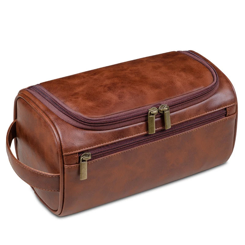 Luxury Travel Wash Bag with Genuine Leather